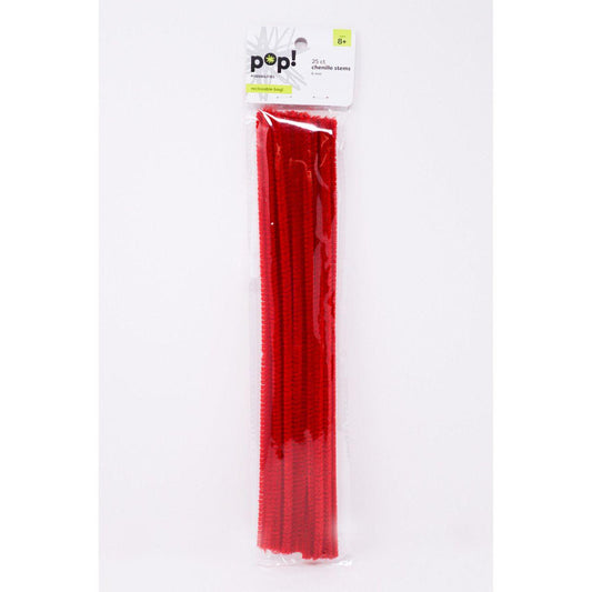 CHENILLE STEMS RED 6MM 25PC