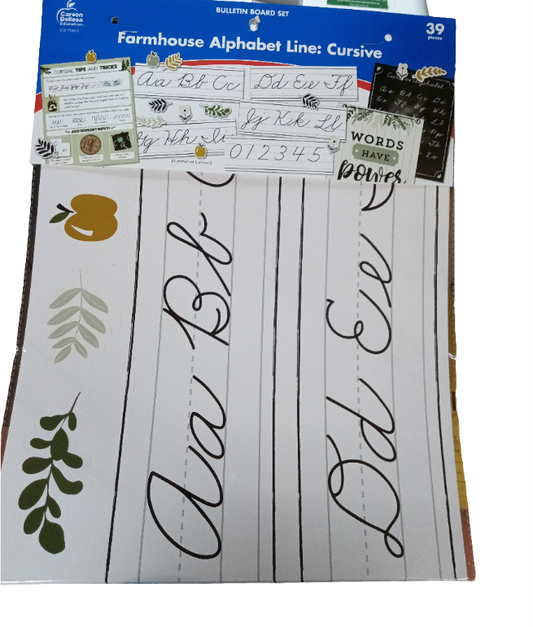 FARMHOUSE ALPHABET LINE CURSIVE BULLETIN BOARD SET