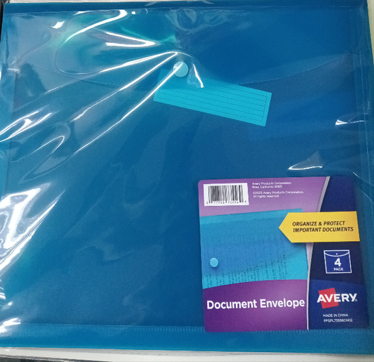 DOCUMENT HOLDER ENVELOPE, LETTER SIZE 4 PACK
