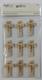 9CT WOODEN CROSS STICKERS, LT BROWN