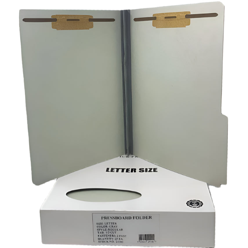PRESSBOARD FOLDER 2 FASTENER GRAY LETTER BOX/25
