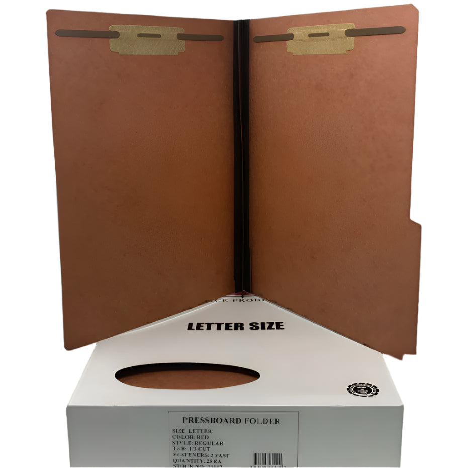 PRESSBOARD FOLDER 2 FASTENER RED LETTER BOX/25