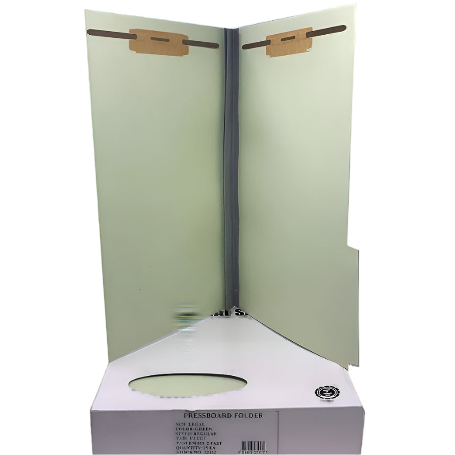 Pressboard Folder | 2 Fastener | Green | Legal | Box/25