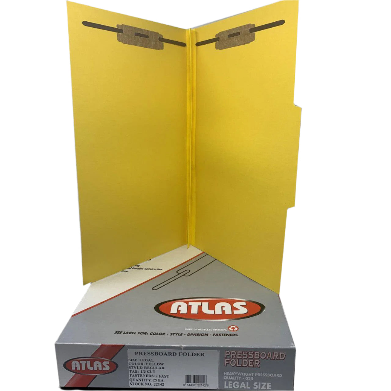 PRESSBOARD FOLDER 2 FASTENER YELLOW LEGAL BOX/25