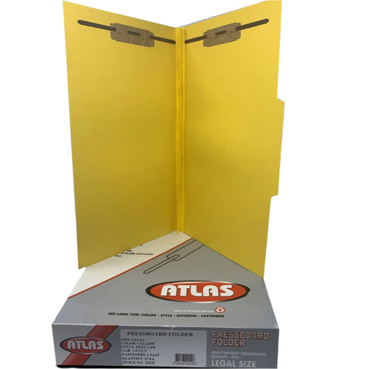 PRESSBOARD FOLDER 2 FASTENER YELLOW LEGAL BOX/25