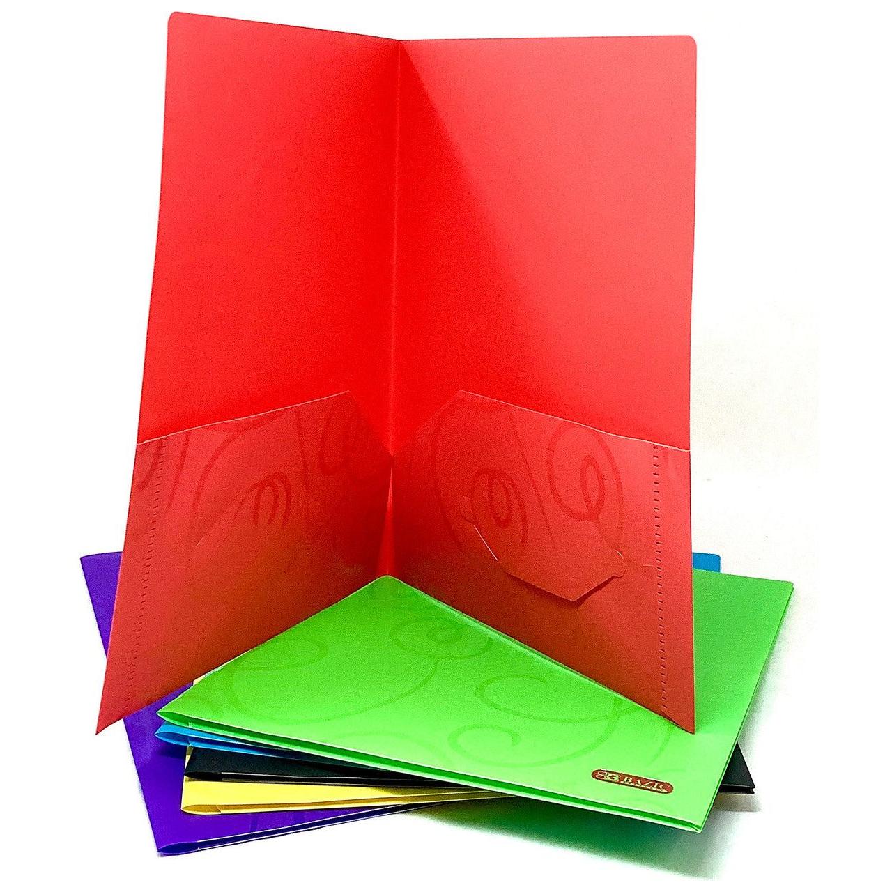 SWIRL EMBOSSED 2-POCKETS POLY PORTFOLIO ASST COLOR
