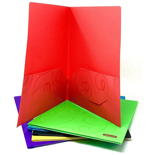 SWIRL EMBOSSED 2-POCKETS POLY PORTFOLIO ASST COLOR