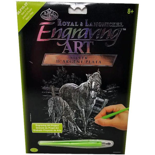ENGRAVING ART SILVER FOIL MARE & FOAL 3 PC