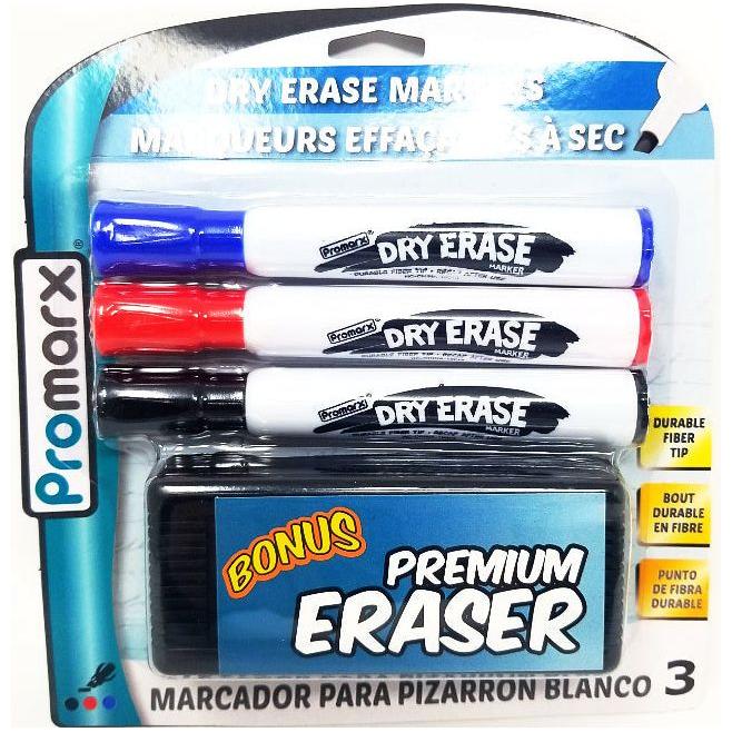 JUMBO DRY ERASE MARKER+BONUS ERASER SET CHISEL TIP