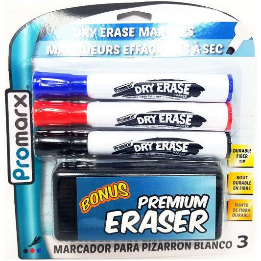 JUMBO DRY ERASE MARKER+BONUS ERASER SET CHISEL TIP