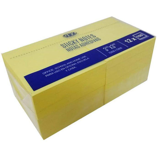 SICKY NOTE 3" X 3" YELLOW 12 PAD
