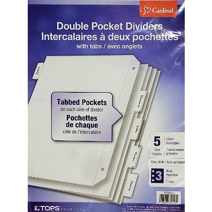 PLASTIC 2 POCKET INDEX DIVIDER 5 TAB CLEAR LETTER