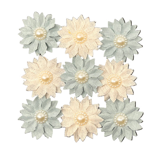 CANVAS BURLAP ADHESIVE FLOWER | BLUE AND WHITE