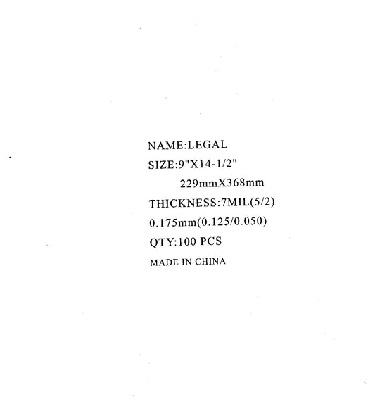 LAMINATING POUCH 7ML LEGAL