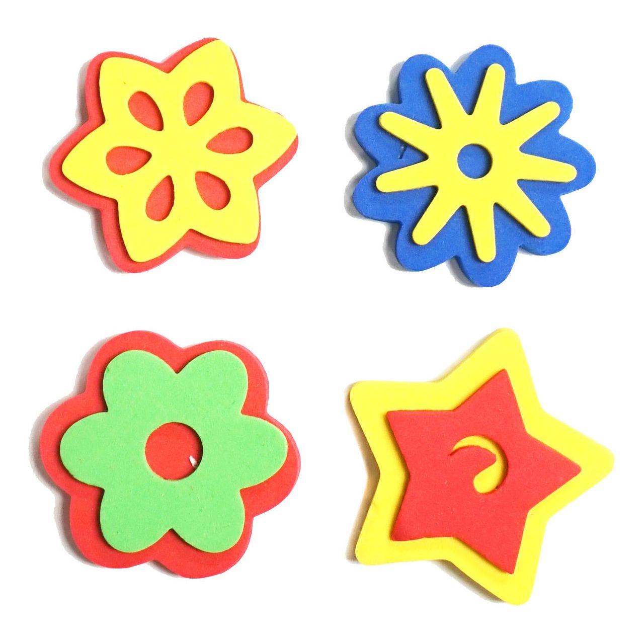 FOAM SHAPE PAINT STAMP FLOWERS AND STARS 4 PC