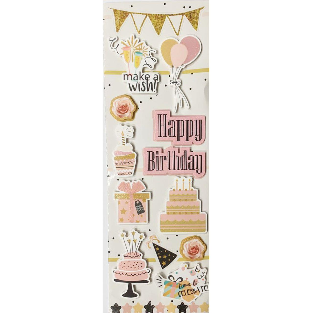 HAPPY BIRTHDAY 3D STICKER PINK 22 PC