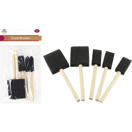 FOAM BRUSH WOOD HANDLE BLACK 5PCS