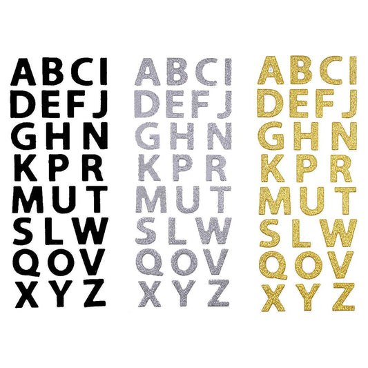 UPPER CASE LETTERS GLITTER STICKER BLK-SIL-GOLD
