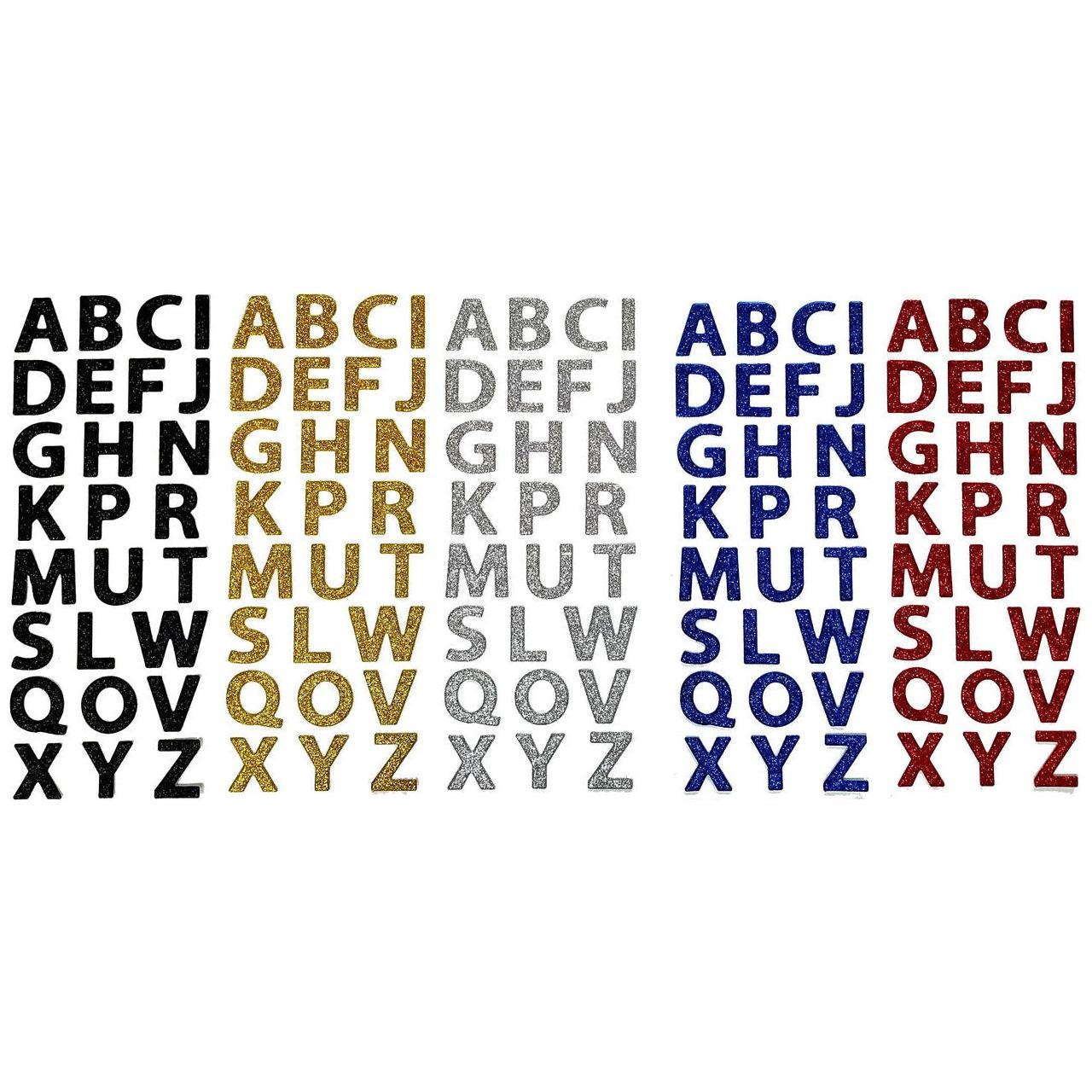 UPPER CASE ALPHABET GLITTER STICKER 5 COLORS 26 PC