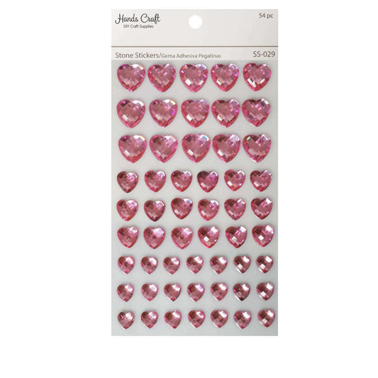 HEART STONE STICKERS PINK 54 PC