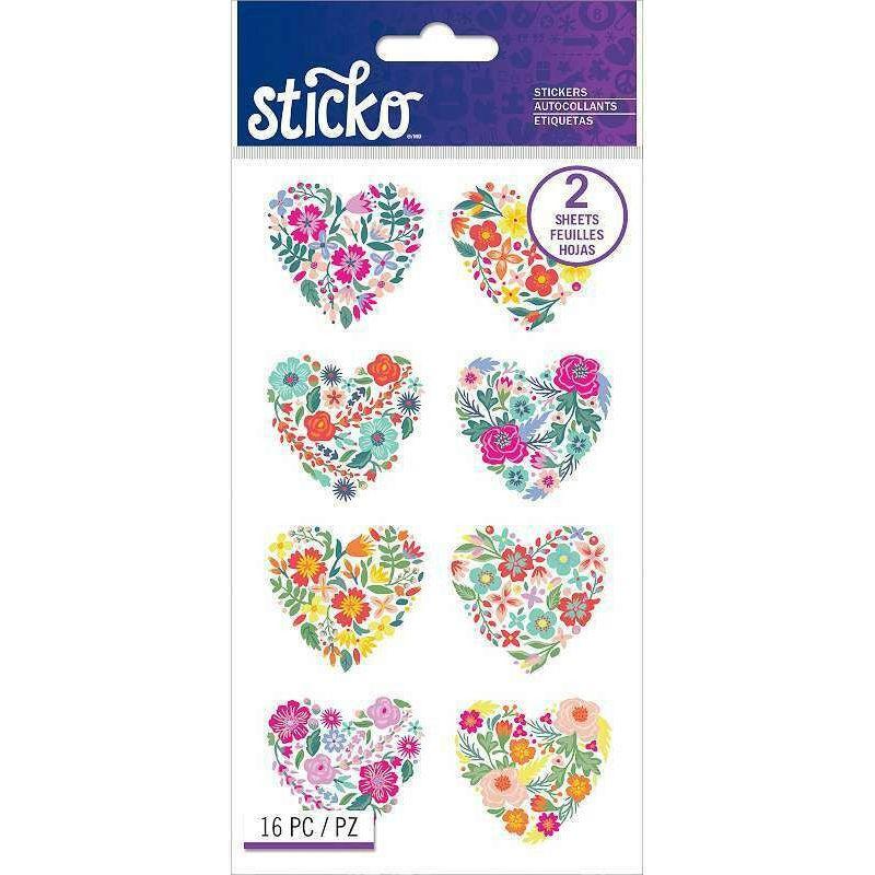 STICKER FLORAL HEARTS FOIL 16PCS