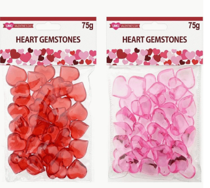GEMSTONES ACRYLIC HEARTS RED 75G