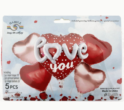 BALLOONS 5PC HEARTS 32" & 18"