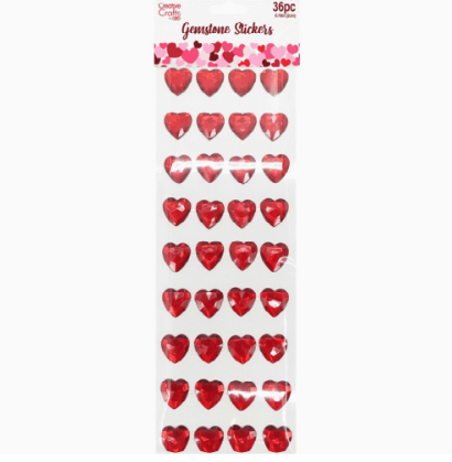 GEM STICKERS HEART 20MM RED 36PC