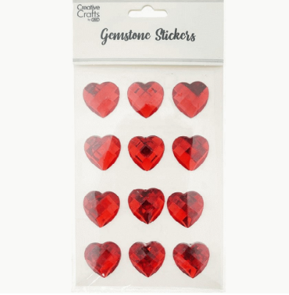 GEM STICKERS HEART RED 2.5CM 12PC