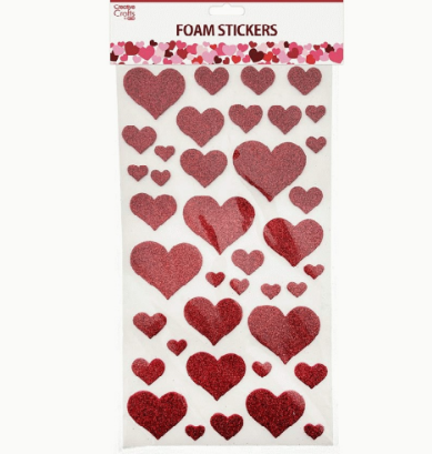 FOAM HEARTS GLITTER PEEL&STICK