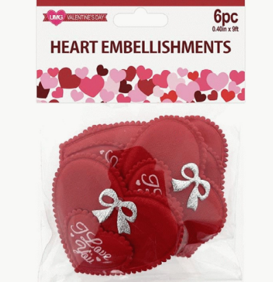 DOUBLE HEART EMBELLISHMENT 6PC