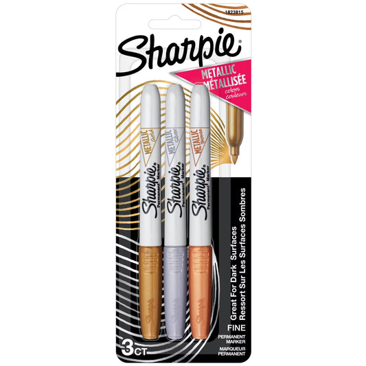 Sharpie Metallic Permanent Markers Fine Point Assorted Color Pkg. 3