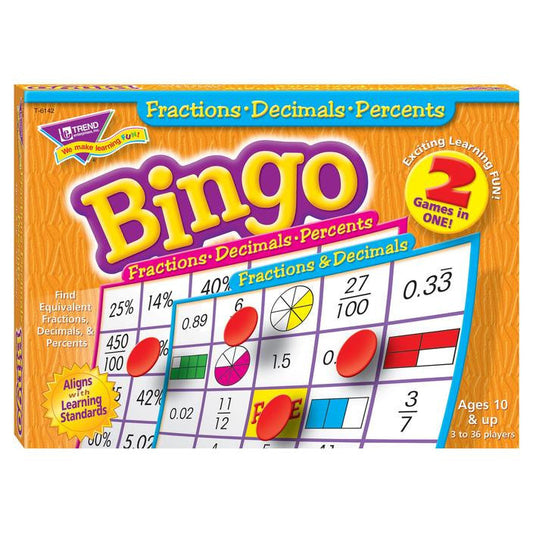 GAME BINGO FRACTIONS DECIM PERCENTS