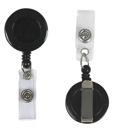 Retracting ID Card Reels, Black, Belt Clip with Snap-on ID Strap, 25/BX