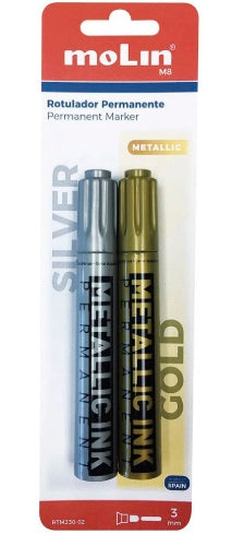 BLISTER 2 ROTULADORES DE TINTA METáLICA PLATA y ORO