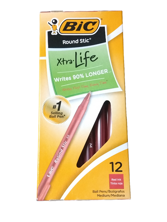 ROUND STIC XTRA LIFE BALLPOINT MED PEN RED