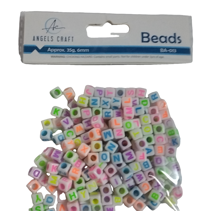 ALPHABET BEADS, ASSORMENT NEON 6MM 35G