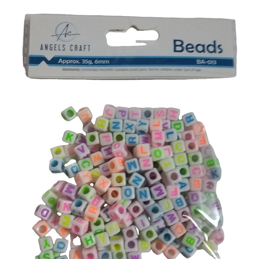 ALPHABET BEADS, ASSORMENT NEON 6MM 35G