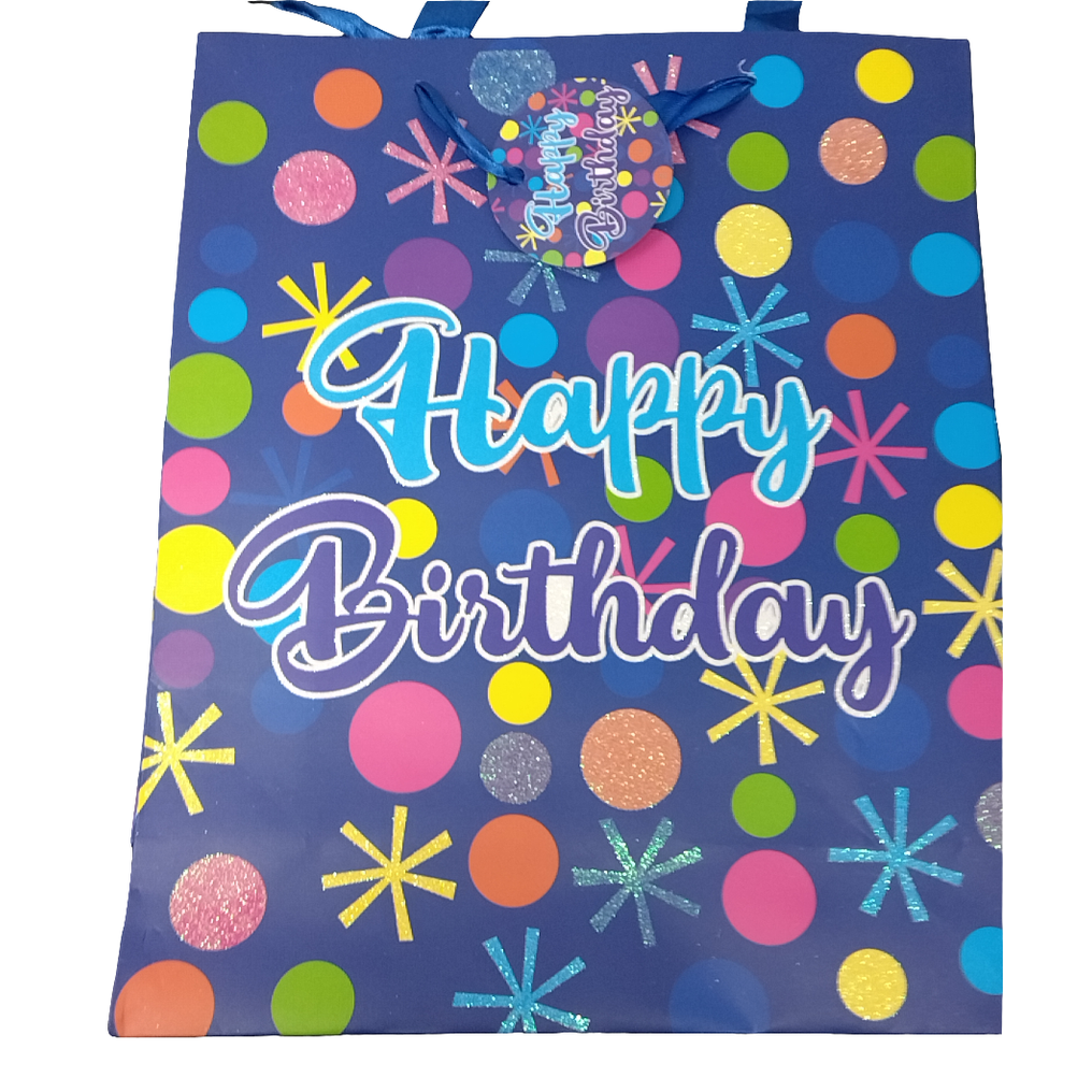 LARGE HAPPY BIRTHDAY BAG RAINBOW-GLITTER ASSORT 4