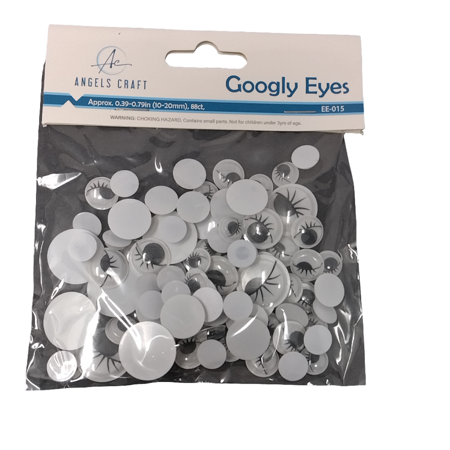 WIGGLE EYES BLK&WT WITH LASHES, ASSORT SIZE 88CT