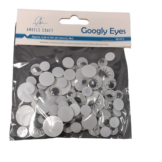 WIGGLE EYES BLK&WT WITH LASHES, ASSORT SIZE 88CT