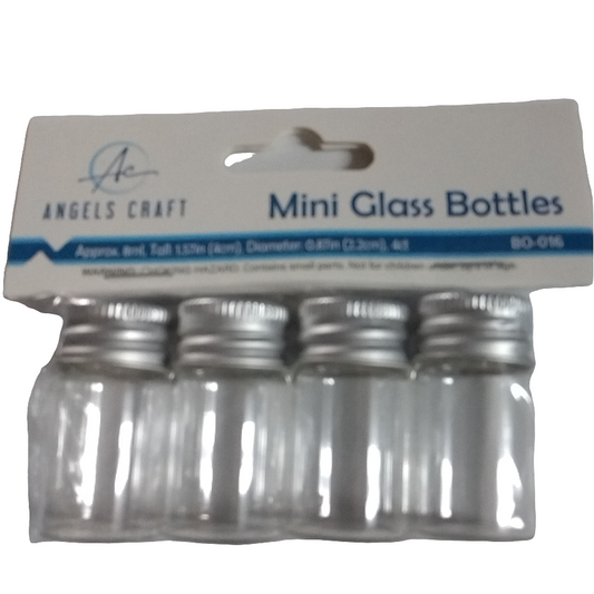 GLASS BOTTLE CONTAINER W/SCREW LID SILVER COLOR 4P