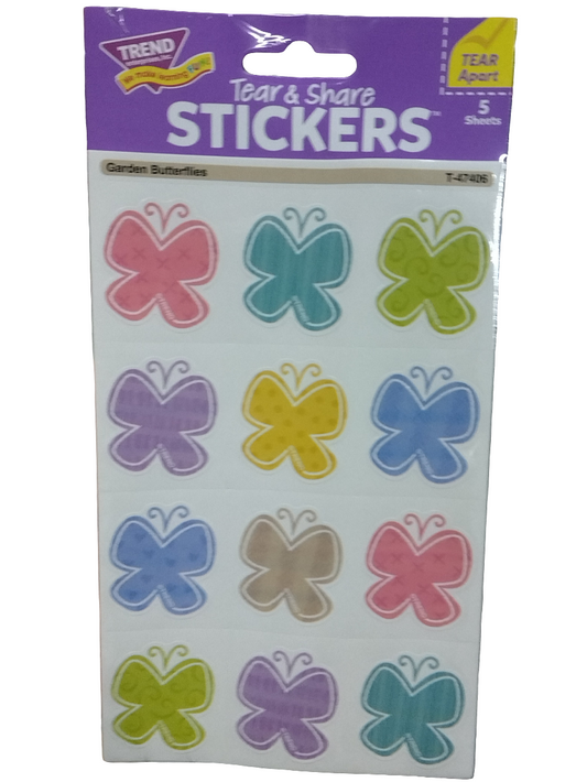 GARDEN BUTTERFLIES TEAR & SHARE STICKERS 60PK