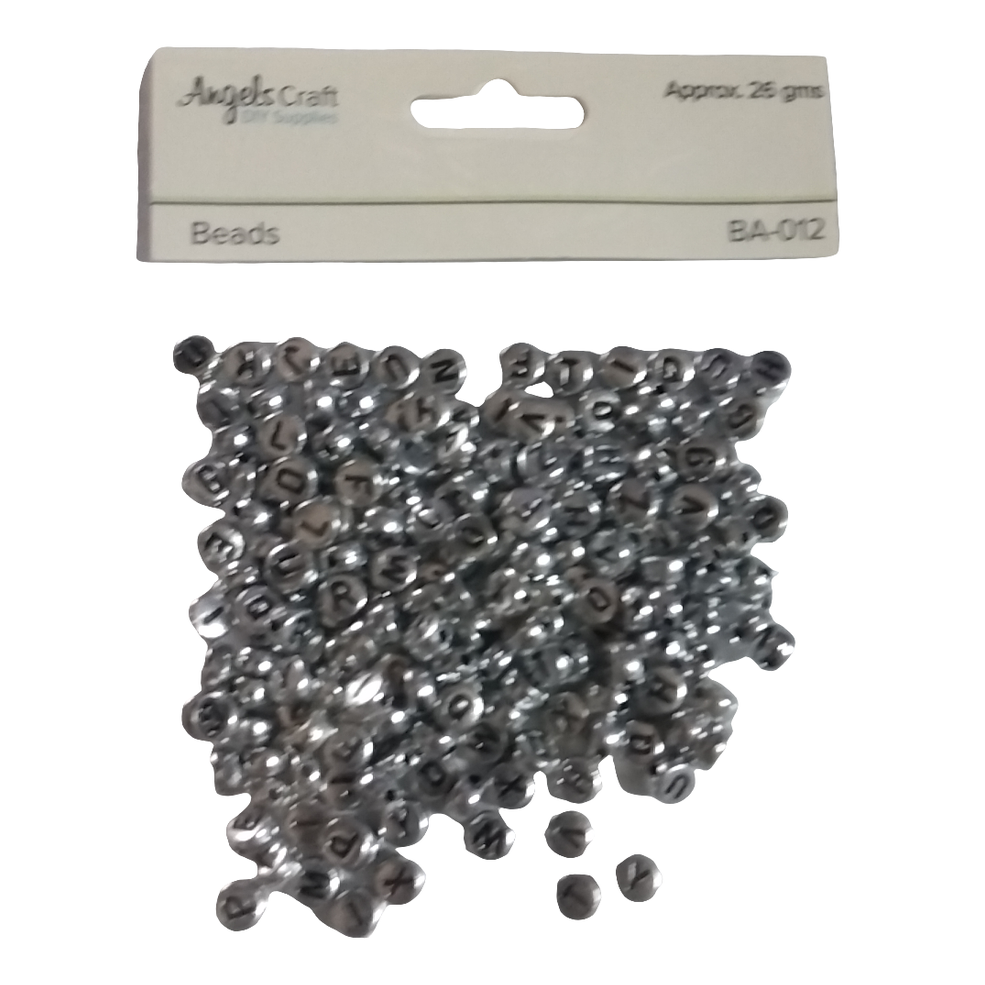 ALPHABET BEADS ROUND SILVER 200 PC