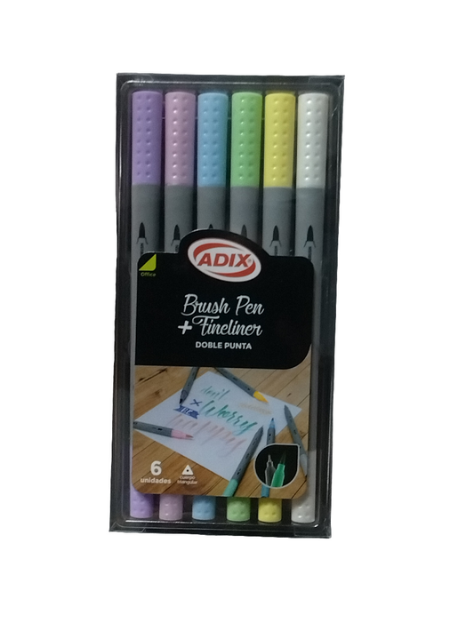 BRUSH PEN/FINELINER 6 COLORES ADIX