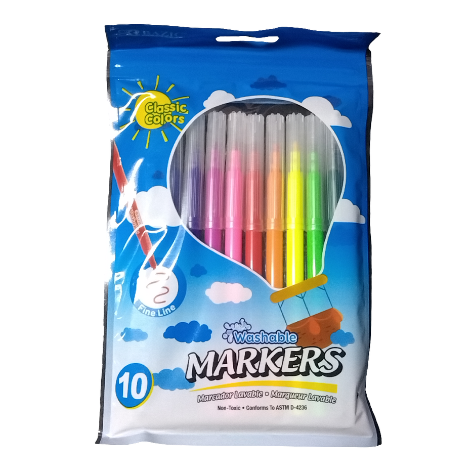 10 COLORS FINE LINE WASHABLE MARKERS