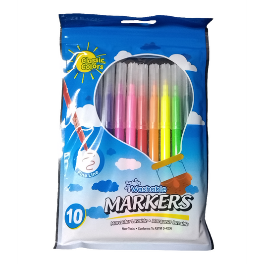 10 COLORS FINE LINE WASHABLE MARKERS