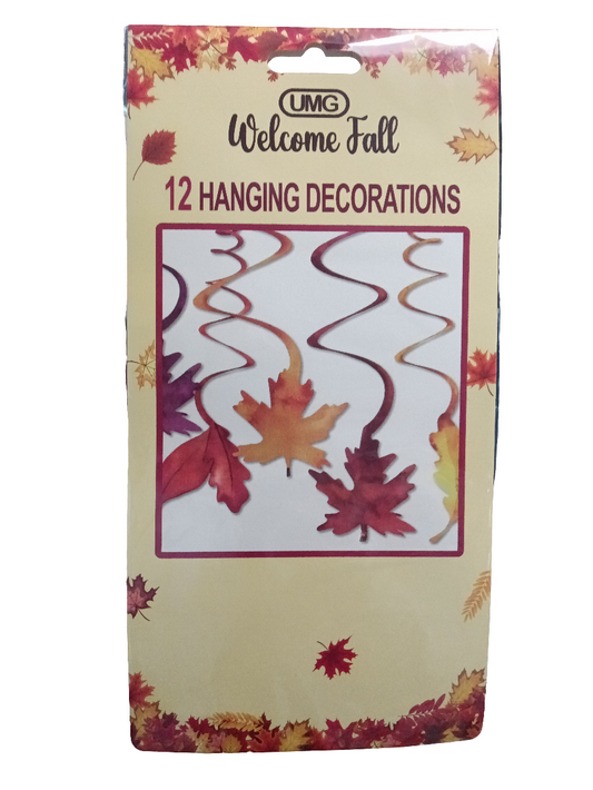 FALL LEAVES HANGING SWIRL DECOR 12P