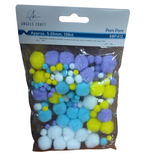 POM-POMS ASST. COLORS AND SIZES WHITE PURPLE BLUE