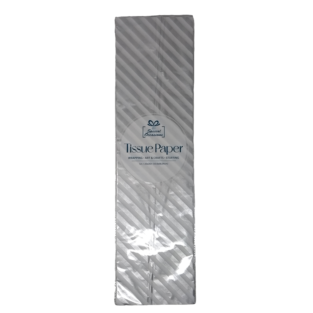 TISSUE PAPER WITH DIAGONAL STRIPE SILVER 20X26IN